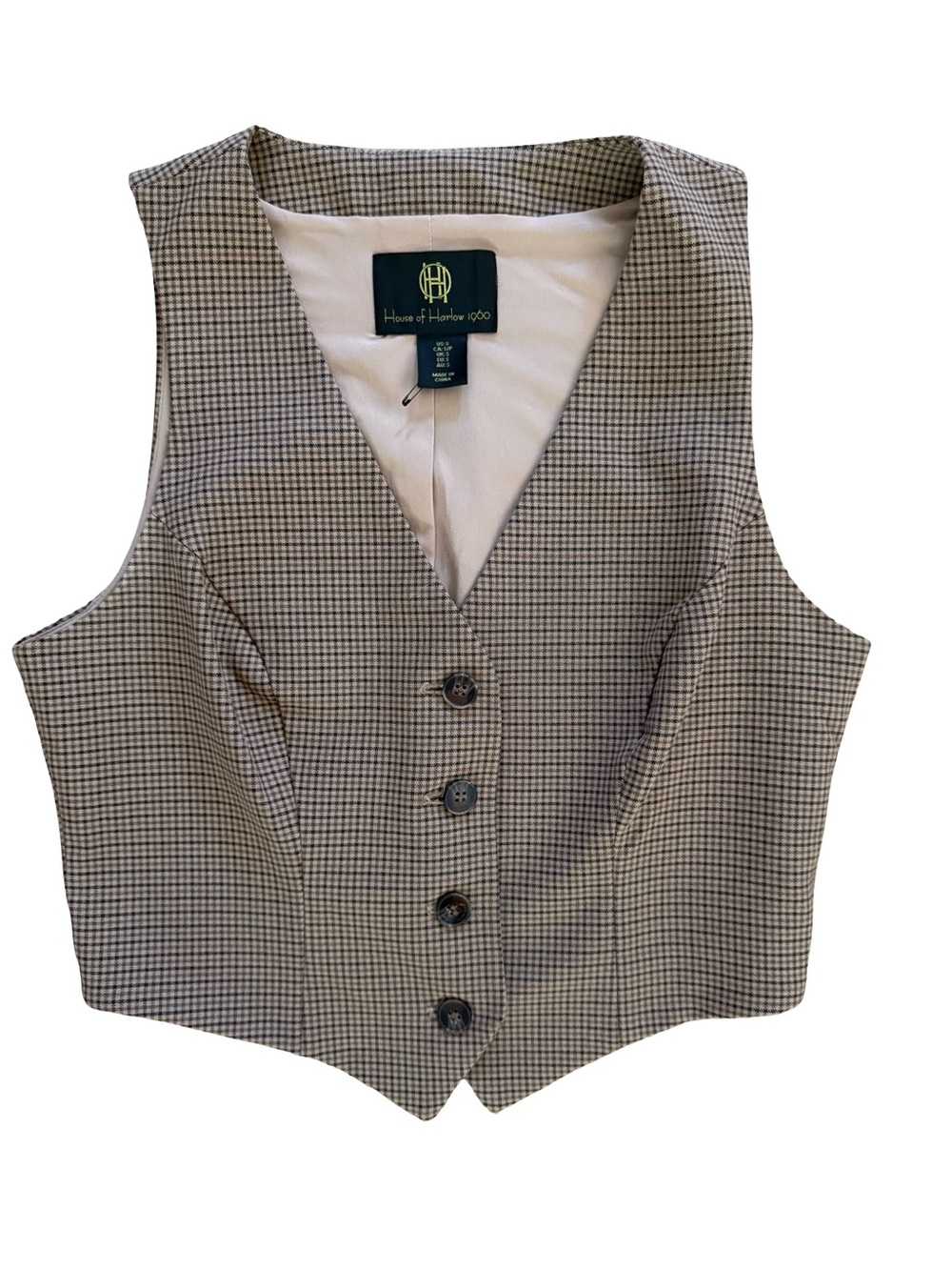 House of Harlow 1960 Houndstooth Tailored Cropped Vest Waistcoat Size Small